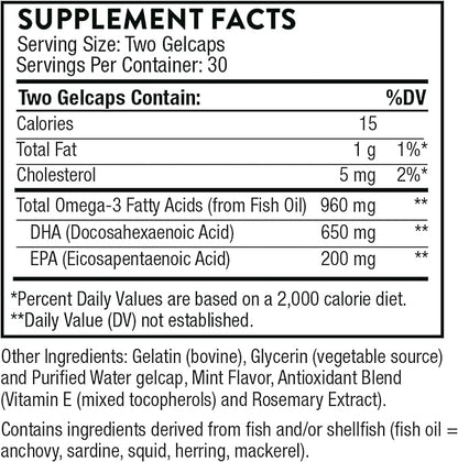 THORNE Prenatal DHA - 650 mg DHA and 200 mg of EPA - Supports Baby’s Brain and Nervous System Development from Pregnancy to Nursing* - 60 Capsules