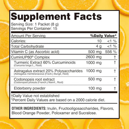 Turmeric Curcumin Drink Powder, Vitamin C Wellness Immunity Shots, Orange Citrus Flavor Instant Drink Mix Packets, High Absorption Curcumin Complex, Joint Health Supplement