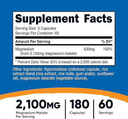Nutricost Magnesium Malate 2,100mg, 180 Capsules - Vegetarian, Non-GMO, Gluten Free