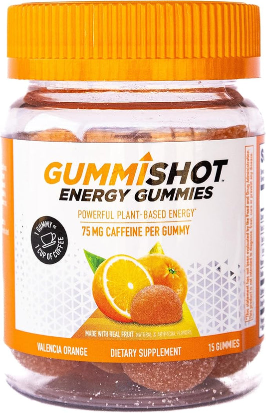 Energy Gummies, 1125 mg of Plant-Based Caffeine Chews per Bottle, Long Lasting Energy Boosters, Valencia Orange (15ct)