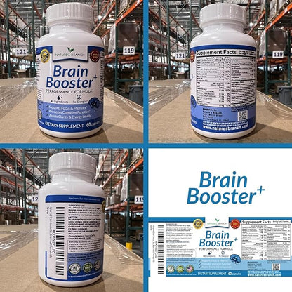 40-in-1 Brain Booster Supplement for Focus, Memory, Clarity, Energy | Advanced Vitamins Plus eBook | for Men & Women, Cognitive Function Nootropic Support with DMAE, Mind Health Formula | 60 Capsules