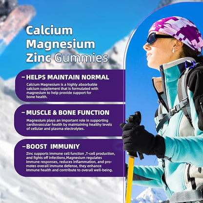 Calcium Magnesium Zinc Gummies with Vitamin D3 & K2 - High Potency Enhanced Absorption -120 Blueberry Gummies Flavored