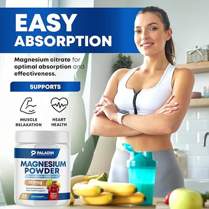 Magnesium Powder - Anti-Stress Drink Mix for Calm & Regularity - Magnesium Citrate Supplement - Relaxation, Muscle & Heart Support - Cranberry Lemonade Flavor - 30 Servings