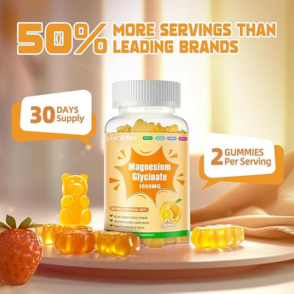 Magnesium Glycinate Gummies 1000mg - Sugar Free Magnesium Potassium Supplement with Vitamin D, B6, CoQ10 for Calm Mood & Sleep Support - 120 Orange Gummies