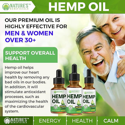 NATURE'S BENEFICIALS Organic Hemp Oil Extract Drops 3000mg - Ultra Premium, Soothes Discomfort, Joint Support, Sleep Aid, Omega Fatty Acids 3 6 9, Non-GMO