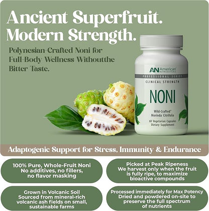 American Nutriceuticals – Noni – 60 Capsules – Powerful Adaptogen for Balanced Energy – 100% Whole Fruit Powder