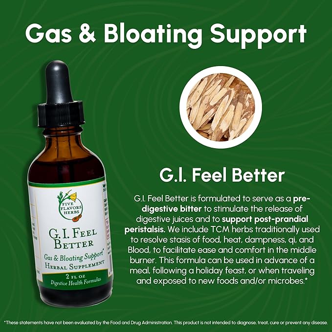 G.I. Feel Better Tincture - Gas & Bloating Support, Digestive Health Formula, Turmeric, Elecampane, Ginger, Cardamom, Herbal Supplement - 2 Fl Oz