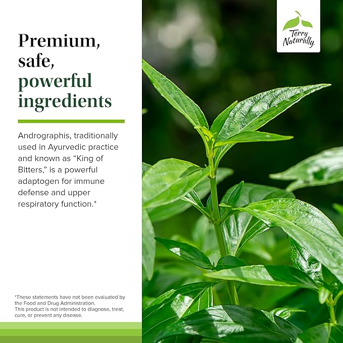 Terry Naturally Andrographis EP80 with Umckaloabo - Dietary Supplement to Support Mucus Relief & Respiratory Health - Vegan Capsules to Aid Immune Health - 60 Capsules (60 Servings)