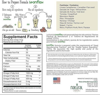 Leonflax, 100% Authentic Canadian Flax Seed, All-natural, High Fiber Content, Dietary Supplement to Improve your Digestive Health, 18 Oz, Bag