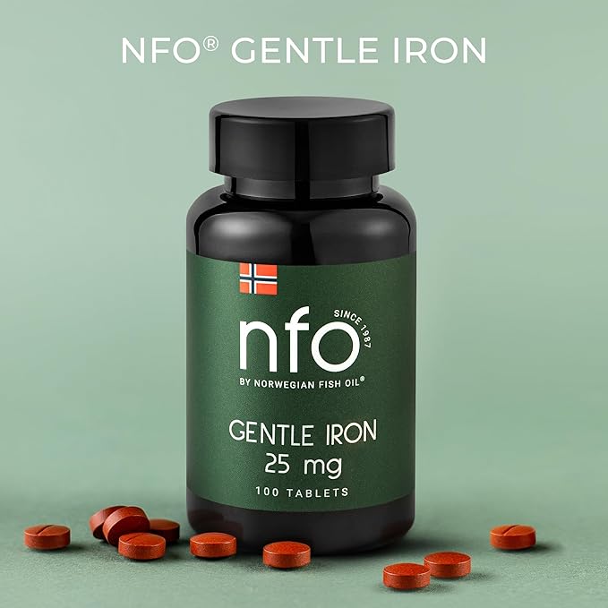 NFO Gentle Iron [100 Tablets] Norwegian Natural High Dose Iron Complex with The Patented Ferrochel Formula The Most bioavailable Form Against Iron Deficiency More efficient by 90% Suitable for Vegans