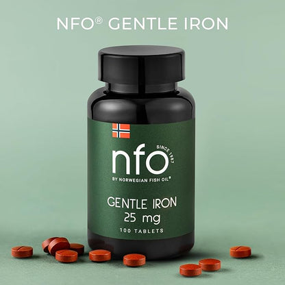 NFO Gentle Iron [100 Tablets] Norwegian Natural High Dose Iron Complex with The Patented Ferrochel Formula The Most bioavailable Form Against Iron Deficiency More efficient by 90% Suitable for Vegans