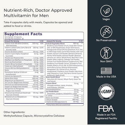 Whole Food Multivitamin for Men (120 Vegetarian Capsules) Men’s Multi Vitamin and Mineral Supplement with Calcium, Magnesium, Selenium, Vitamins A, B6, C, D3, E and More