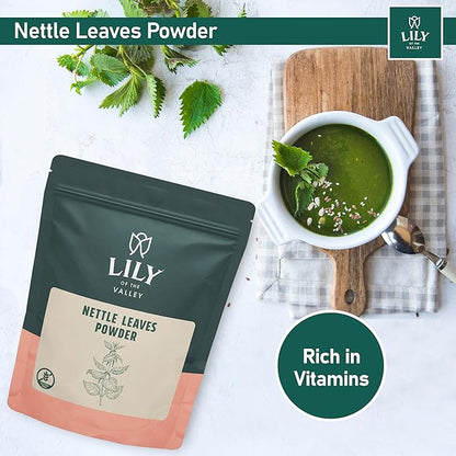 LILY OF THE VALLEY Nettle Leaf Powder - Gently Dried and Ground - 100% Natural Stinging Nettle - Ideal Addition to Recipes - Vegan & Gluten-Free - Packed in Resealable Pouch (4oz, 113g)
