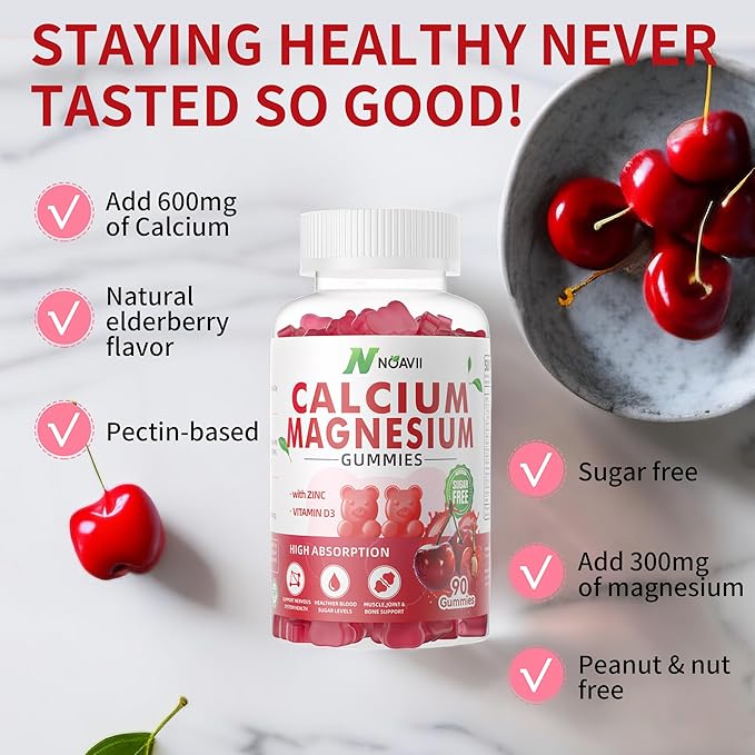 Calcium Magnesium Zinc Gummies with Vitamin D3, ashwagandha Supplement - High Potency Enhanced Absorption - Cherry Flavor-180 Count