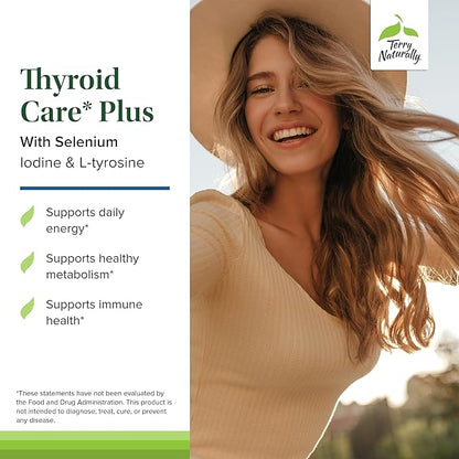 Terry Naturally Thyroid Care Plus - Supplement to Aid Thyroid - Dietary Supplement for Energy & Healthy Hair Support - Supplement with L-Tyrosine & Selenium - 60 Capsules (2 Pack)