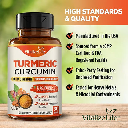 Turmeric Curcumin Supplement with BioPerine – High Absorption Turmeric Supplement – Organic Turmeric Root – Joint Supplements for Women and Men – Natural Anti Inflammatory Supplement