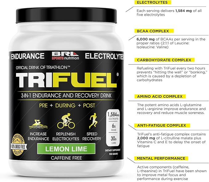 3-in-1 Endurance and Recovery, Hydration, BCAA, Electrolyte Enhanced Drink (Lemon Lime)