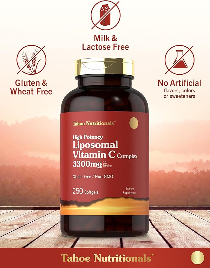 Tahoe Nutritionals Liposomal Vitamin C Complex | 3300mg | 250 Softgels | High Potency | Non-GMO, Gluten Free Supplement