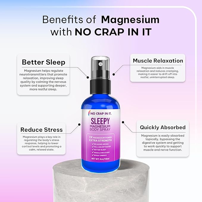 Sleepy Magnesium Spray Triple Magnesium Power: All Natural Magnesium Chloride, Glycinate, Sulfate - 4oz