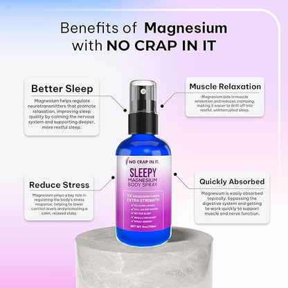 Sleepy Magnesium Spray Triple Magnesium Power: All Natural Magnesium Chloride, Glycinate, Sulfate - 4oz