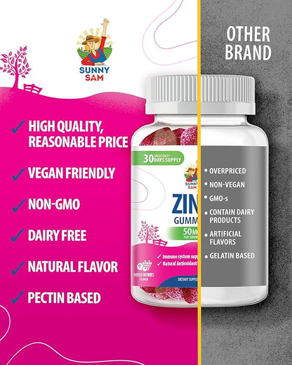 Zinc Gummies for Adults & Zinc Gummies for Kids. Zinc Chewable Gummy for Immune Support - Powerful Natural Antioxidant Non-GMO Supplement for Children Men Woman Adults