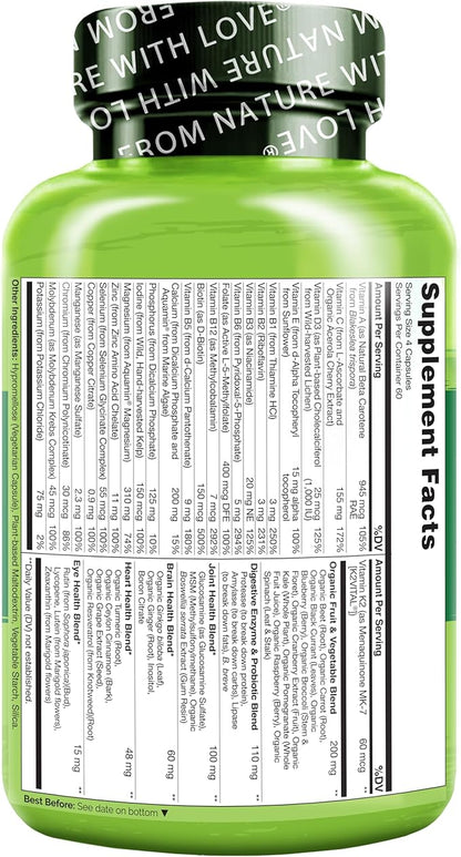 NATURELO Whole Food Multivitamin for Women 50+ (Iron Free) with Vitamins, Minerals, & Organic Extracts - Supplement for Post Menopausal Women Over 50 - No GMO - 240 Vegan Capsules