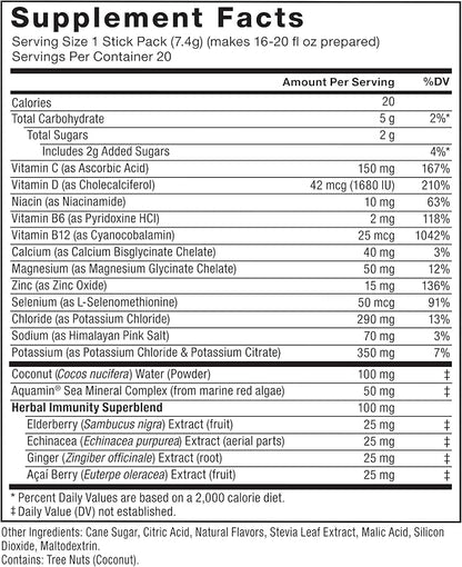 Force Factor Liquid Labs Immunity Electrolytes Powder & Immune Support Supplement,Hydration Packets with Immunity Vitamins,Electrolytes,Minerals,& Antioxidants,Fresh Citrus Flavor,20 Stick Packs