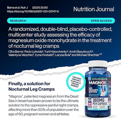 MAGNOX® Leg Cramps Buster | Magnesium Supplement for Muscle Cramps & Spasms | 380mg Magnesium for Leg Cramps at Night | 3X More Absorption | Dead Sea Minerals | Magnesium for Sleep&Muscle | 60 Caps