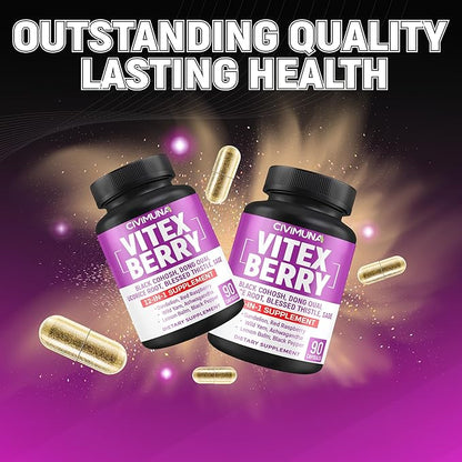 Vitex Berry Extract Capsules with Vitex Berry, Black Cohosh Root, Dong Quai Root and More - 90 Capsules for 3 Months Supply