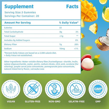 AFXMATE Fiber Supplement Gummies for Adult, 7 g Fiber Sugar Free Vegan & Gluten Free - Digestive Health, Regularity Support 120 Count