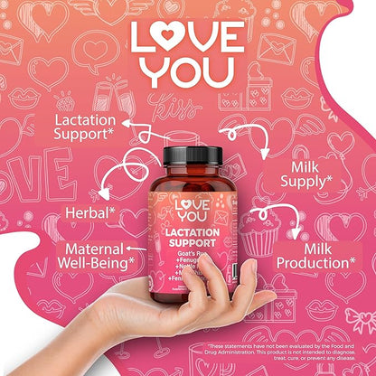 Love You Lactation Support – 2,000 mg Per Serving – Goat’s Rue, Fenugreek, Milk Thistle, Fennel, Nettle Root & Moringa Leaf – 60 Vegan Capsules – 30-Day Supply – Herbal Formula