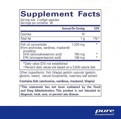 Pure Encapsulations DHA Ultimate | Eco-Friendly Supercritical CO2 Extracted DHA Fish Oil Concentrate | 60 Softgel Capsules