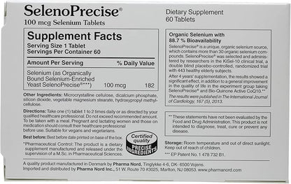 SelenoPrecise | World's Only Pharmaceutical-Grade Organic Selenium Supplement | Guaranteed 88.7% Absorption | Thyroid Support, Immune System, Prostate Protection & Heart Health | Selenium 100 mcg tabs