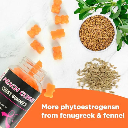 Chest Gummies for Enhance Curvy Body, 60 Count, Bear Shape Chest Support Gummies for Confidence Lifting, Peach Flavor Weight Gainer Vitamin BBL Gummy for Women Men Workout Enhancement