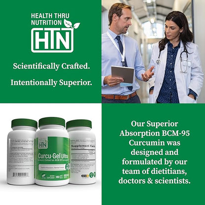 Health Thru Nutrition Curcu-Gel 650mg BCM-95® CurcuGreen Turmeric Curcumin | High Absorption | Healthy Inflammation Response | Clinically Studied | 3rd Party Tested | Non-GMO (Pack of 180)