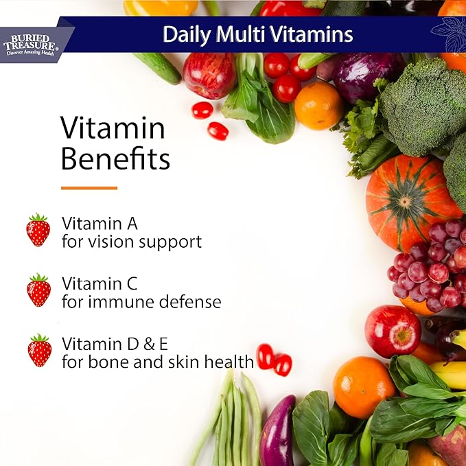 Buried Treasure Daily Nutrition Liquid Multivitamin and Mineral Supplement with Trace Minerals, Superfoods, Vitamin A, B-Complex, C, D, E, Methylfolate, Biotin, Magnesium, Zinc, Resveratrol, 32 serv