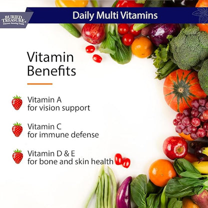 Buried Treasure Daily Nutrition Liquid Multivitamin and Mineral Supplement with Trace Minerals, Superfoods, Vitamin A, B-Complex, C, D, E, Methylfolate, Biotin, Magnesium, Zinc, Resveratrol, 32 serv