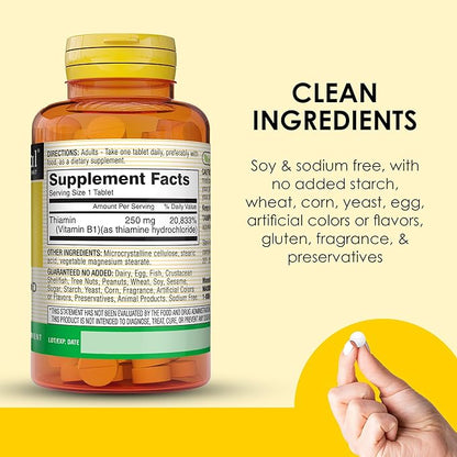 MASON NATURAL Vitamin B1 Thiamine 250 mg, 300-Day Supply, Dietary Supplement to Support Natural Energy Levels, 100 Tablets (Pack of 3)