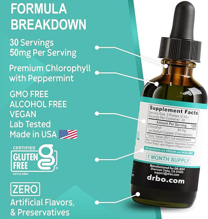 Chlorophyll Liquid Drops Body Detox - Vegan Liquid Chlorophyll Drops Odor Cleanse Supplement, Energy & Immune Support, Internal Deodorant, Body Deodorizing Supplement - Natural Deodorant Water 2 oz