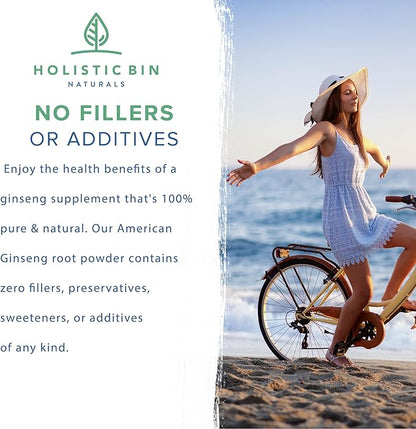 Holistic Bin Wild American Ginseng Powder Pure Organic Ginseng Supplement Made with Wild Harvested 20+ Year Old Roots from Appalachia (Panax Quinquefolius) | No Fillers or Additives (25 Grams)