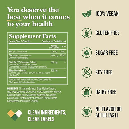 DAIKEN Bitter Melon, Cinnamon & Chromium, 90,000 mg Equivalent Per Serving Extra Strength, 100% Vegetarian Bitter Melon Capsules with Cinnamon Chromium & Zinc, 60 Capsules (Pack of 2)