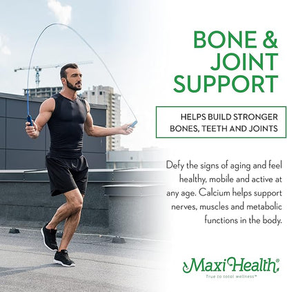 Maxi Health Men and Women 500 mg Calcium Supplement with Vitamin D3 (2000 IU), Magnesium (250 mg) and Vitamin K2 (150 mcg) - Bone, Teeth and Joint Support - 120 Capsules