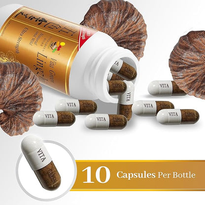 Vita Green Reishi Mushroom Capsules for Energy, Memory, and Immune Support – Pure Reishi Supplement with Natural Antioxidants for Daily Wellness and Engery – 10 Capsules