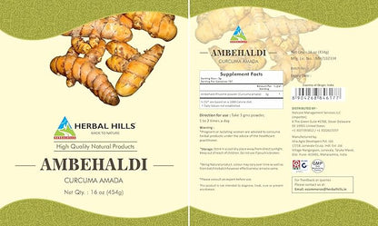 HERBAL HILLS Ambehaldi Powder Turmeric Powder/Amba Haldi/Curcuma Amada/Curcuma Longa/Turmeric Curcumin | 16 Oz (454 GMS)