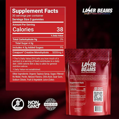 Creatine Monohydrate Gummies - 5g Creapure Creatine per Serving - Vegan, Cosmic Cherry Flavor - Boost Muscle Strength, Endurance, Recovery & Mental Focus - 90 Gummies, Gluten-Free