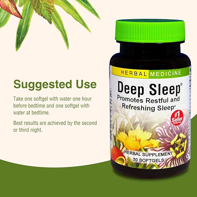 Herbs Etc. Deep Sleep Softgels - Herbal Sleep Support Supplement - Rest & Calming Support with Passionflower, Chamomile & Lemon Balm - 30 Softgels (30 Servings)