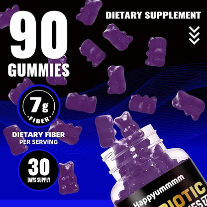 Prebiotic Fiber Gummies for Adults, 7G Extra Strength, Zero Sugar Added, 90 Pectin Based Gummies, Digestive Health & Regularity Support-Blueberry-2pack