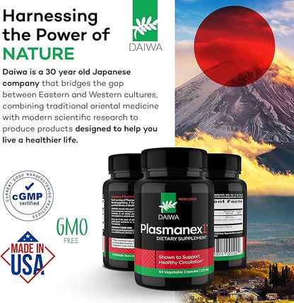 Daiwa Plasmanex 1 - Blood and Vein Circulation Supplements – Balance Circulation, Encourage Healthy Legs and Veins - 60 Vegan Capsules