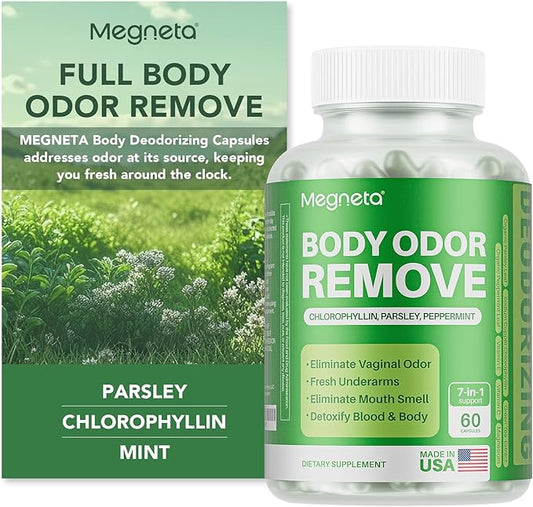 Body Deodorizing Supplement, Natural Internal Odor Control Pills for Men & Women, Chlorophyll Capsules for Skin, Breath, and Gut Health (60 Capsules)