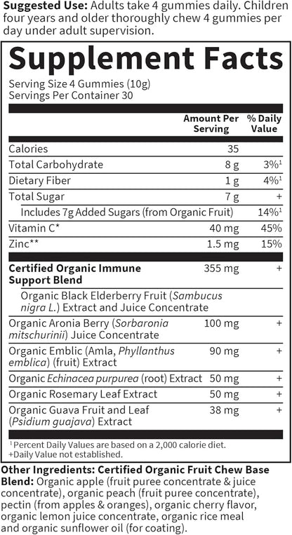 Elderberry Immune Gummy with Echinacea Zinc and Vitamin C Made with Real Fruit as a Real Food Herbal Supplement (120 Vegan Gummy Drops) Pack of 2